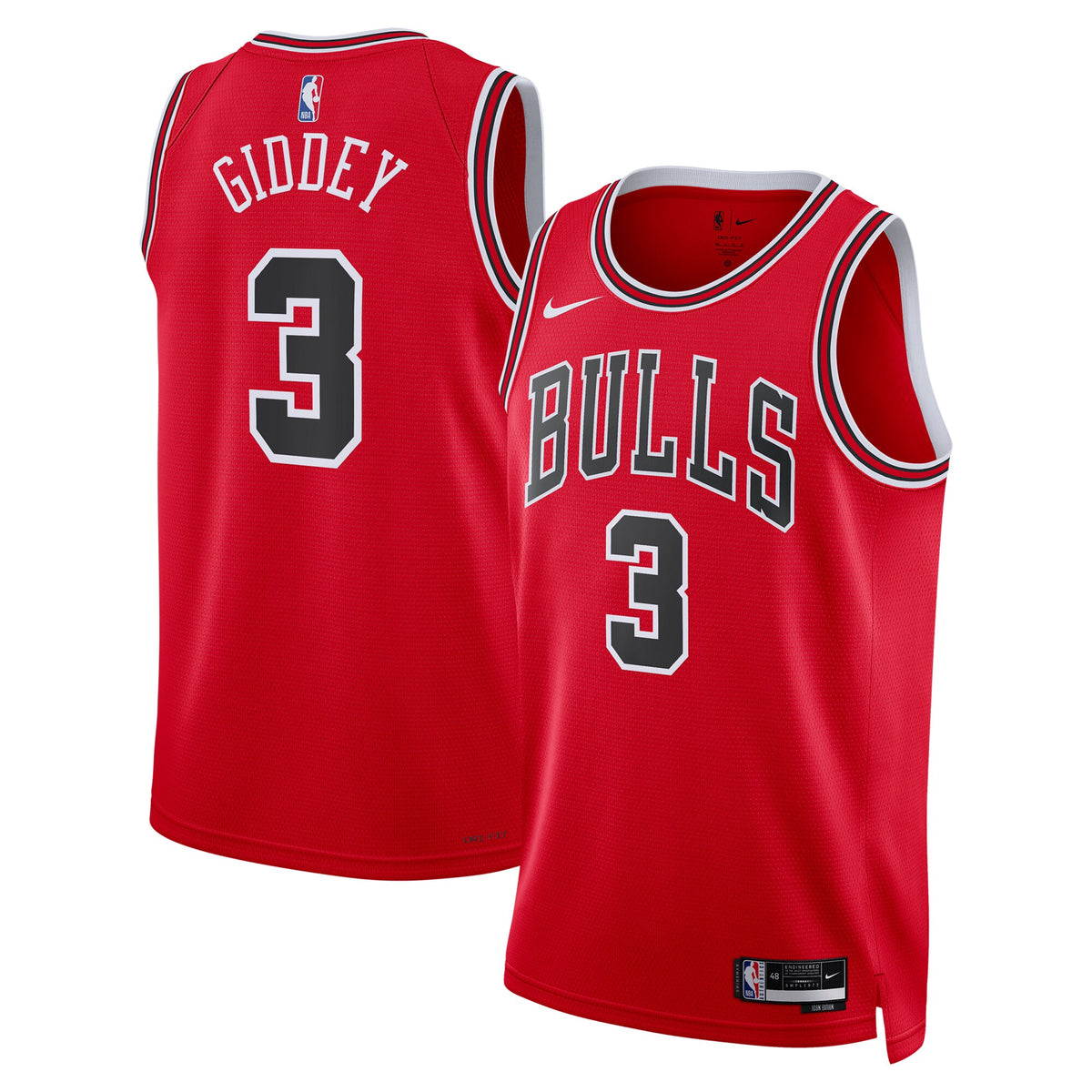 Chicago Bulls Nike Icon Edition Swingman Jersey - Red - Josh Giddey - Unisex