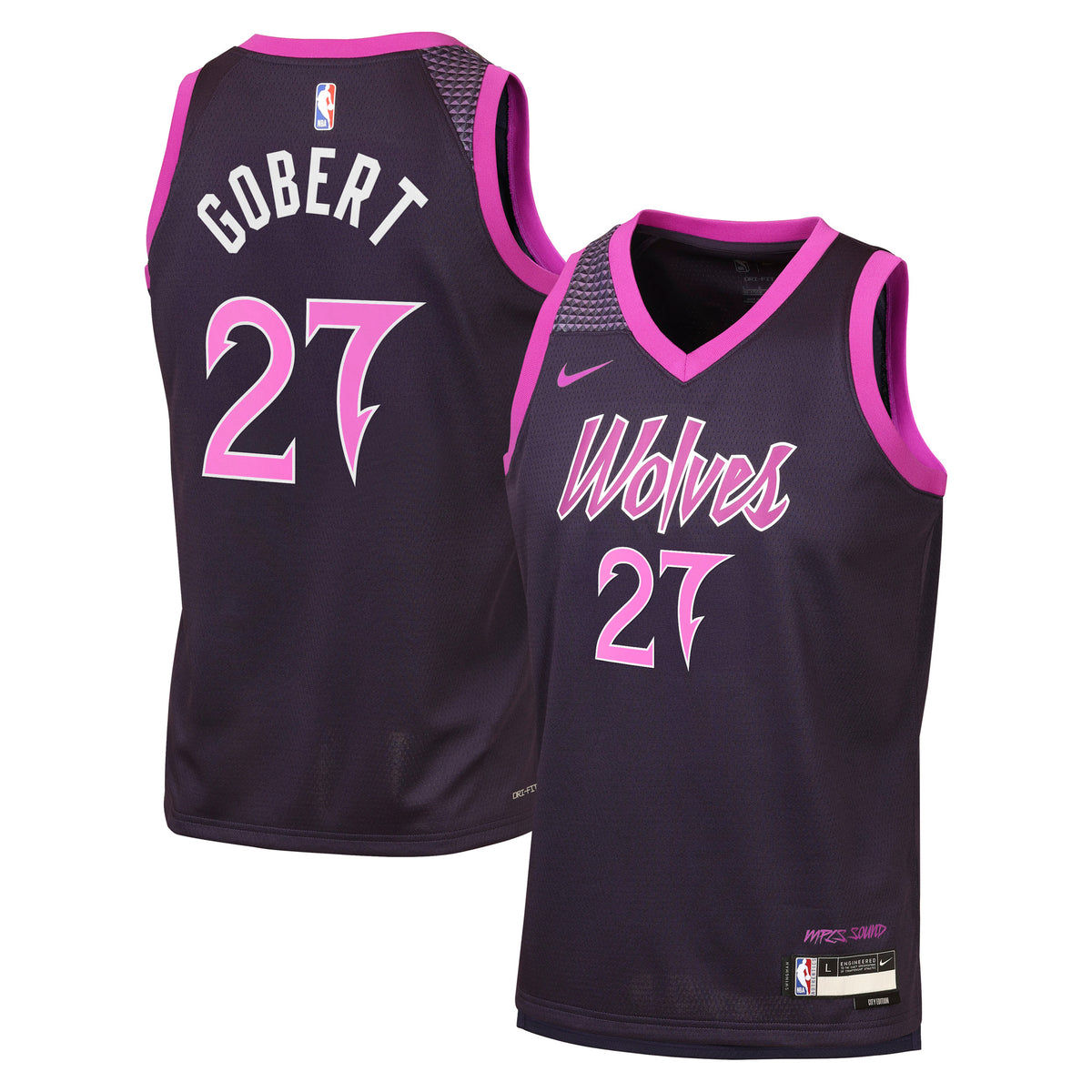 Minnesota Timberwolves Nike 2025/26 City Edition Swingman Jersey - Black - Rudy Gobert - Youth