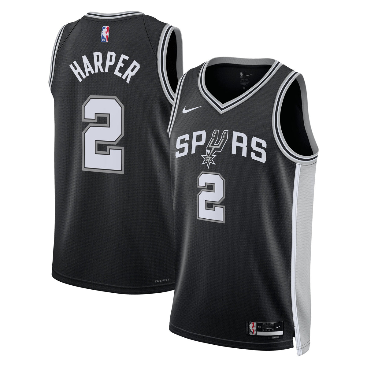San Antonio Spurs Nike Icon Edition Swingman Jersey NBA 2025 First Round Draft Pick - Black - Dylan Harper - Youth