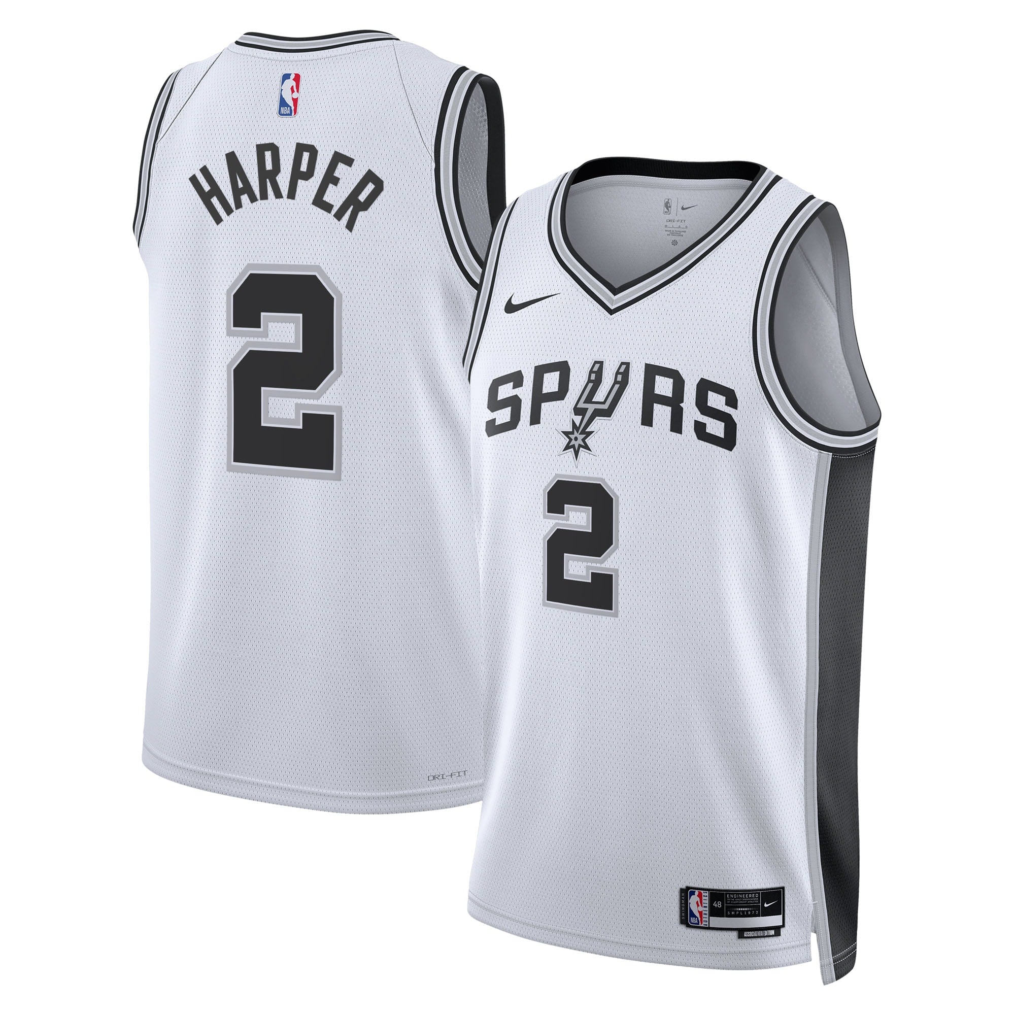 San Antonio Spurs Nike Association Swingman Jersey NBA 2025 First Round Draft Pick - White - Dylan Harper - Youth